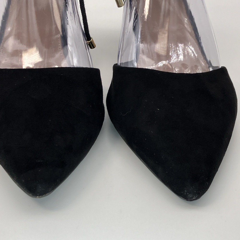 Fioni Lace Up Pointed Toe Heel Pumps 9 Black Gothic Office Siren Gothic Glamor - Picture 9 of 12